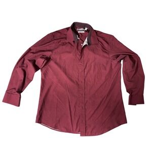 Nick Graham Everywhere Mens XL Burgundy Geometric Stretch Modern Fit Dress Shirt